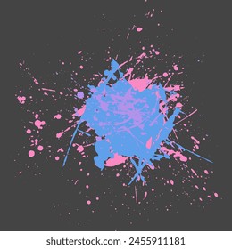 Colorful ink blot. Vector paint splatters. Artistic round text box. Purple, blue and pink background. Paint splash on dark backdrop