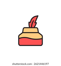 Colorful Ink Bottle Icon with a Feather Quill for Creative Writing and Artistic Expression in Stationery Design