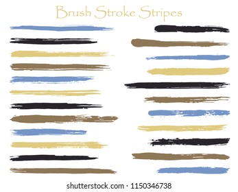 Colorful ink brush stroke stripes vector set, blue brown horizontal marker or paintbrush lines patch. Hand drawn watercolor paint brushes, smudge strokes collection. Interior colors scheme samples.