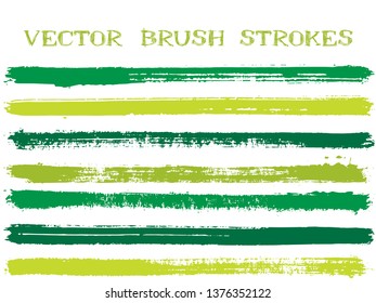 Colorful ink brush strokes isolated design elements. Set of paint lines. Grungy Ink brushe stripes isolated on white, vector colors guide book samples.