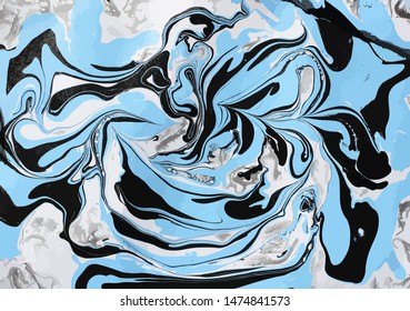 Colorful ink mixture, swirl vector illustration. Creative marbled paper hand drawn background. Multicolor ebru stains, decorative suminagashi art. Trendy acrylic wallpaper. Abstract modern painting.