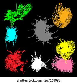Colorful ink splashes. Black background