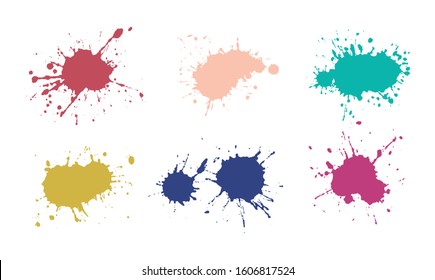 Colorful ink splashes. Grunge splatters set.