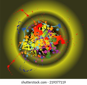 Colorful ink splat design with a green background vector