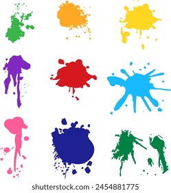 Bunte Tintenflecken gesetzt. Spritzer abstrakte Form. Vektorillustration