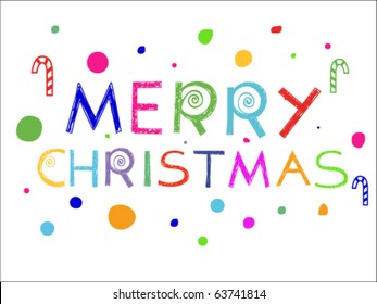 Colorful inscription Merry Christmas made in childish style (vector)