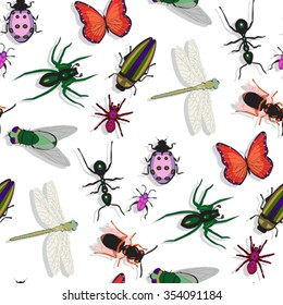 colorful insects pattern, abstract seamless texture, vector art illustration