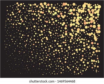 Colorful inspiring festive confetti. Vector illustration flyer. Fashionable element of your design. Gold falling abstract creative decoration for birthday celebrate, anniversary, party or event.