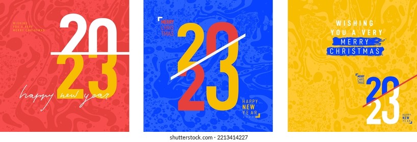 Colorful and interconnected Happy New Year 2023 logo design. Design typography logo 2023 for celebration and season decoration, banner, cover, card, social media template, branding. Vector Christmas.