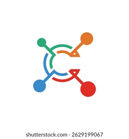 Colorful interconnected nodes forming a circular pattern