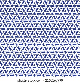 Colorful interlaced pattern on blue background. White and blue interlocking pattern on blue backdrop.
