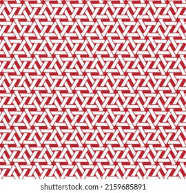 Colorful interlaced pattern on red background. White and red interlocking pattern on red backdrop.