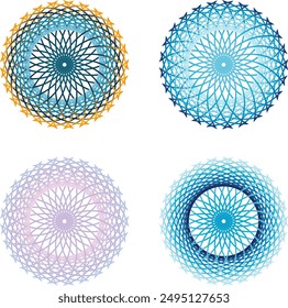 Colorful Interlocking Circular Designs Collection.
Gradient Concentric Circle Art Set. Vibrant Circular Geometric Patterns Set