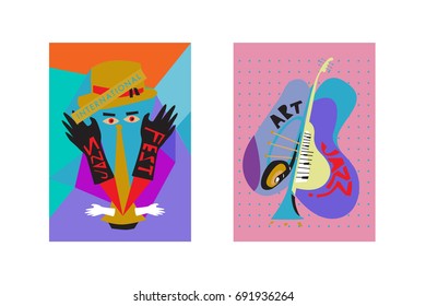 Colorful international jazz festival. Musicians, singers and musical instruments poster set flat vector illustration. Poster template for jazz and music events.