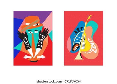 Colorful international jazz festival. Musicians, singers and musical instruments poster set flat vector illustration. Poster template for jazz and music events.