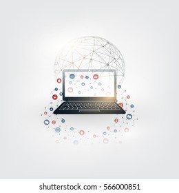 Colorful Internet of Things, Cloud Computing Design Concept with Icons - Digital Network Connections, Technology Background