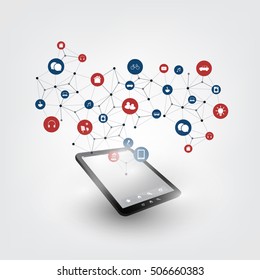 Colorful Internet Of Things Design Concept With Icons - Digital Network Connections, Technology Background