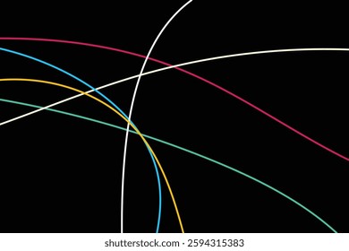 Colorful intersecting lines on a dark background, creating a sense of dynamic flow and futuristic design. Ideal for Digital Art, Web Design, and Corporate Branding.