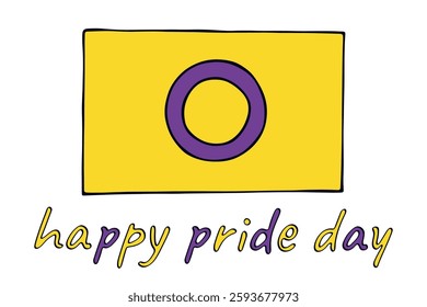 Colorful Intersex pride flag Happy pride day LGBTQ community Pride Month Vector hand drawn doodle for posters, stickers, logo, cards