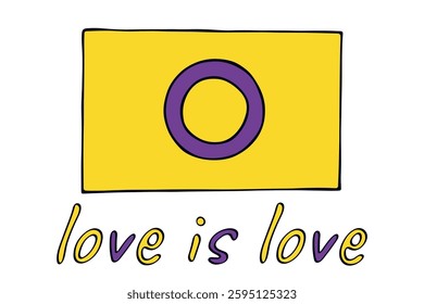 Colorful Intersex pride flag Happy pride day LGBTQ community Pride Month Vector hand drawn doodle for posters, stickers, logo, cards