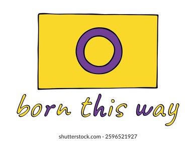 Colorful Intersex pride flag Happy pride day LGBTQ community Pride Month Vector hand drawn doodle for posters, stickers, logo, cards