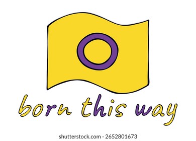Colorful Intersex pride flag Happy pride day LGBTQ community Pride Month Vector hand drawn doodle for posters, stickers, logo, cards