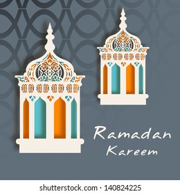 Colorful Intricate Arabic lamps on grey background for Ramadan Kareem.