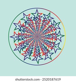 ein farbenfrohes und aufwändiges kreisförmiges Muster mit symmetrischen Designs, das einen fraktalen Kunststil mit lebendigen Farben und einer detaillierten Zeichnungsmuster-Konzeptgrafik aufweist.