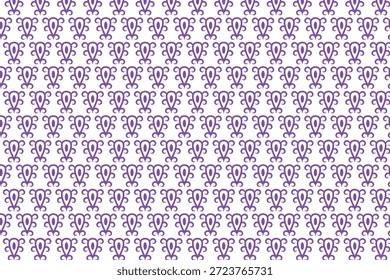 A colorful, intricate design featuring repeating purple and pink shapes on a white base