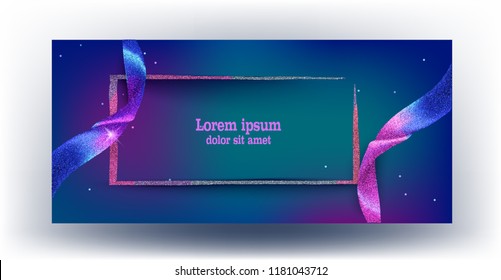 Colorful invitation card with beautiful textured ribbons and  frame. Vector illustration