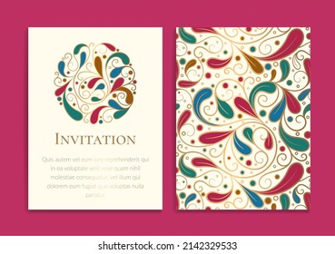 Colorful invitation card design with vector ornament pattern. Vintage template. Can be used for background and wallpaper. Elegant and classic vector elements great for decoration.
