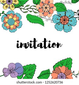 colorful invitation card with floral borders