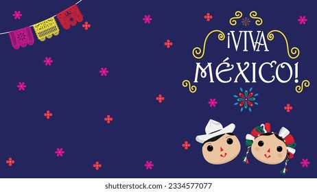 Colorful invitation to celebrate the 15th of September the commemoration of the cry of independence with traditional Mexican culture decorations and the shout of Viva Mexico.