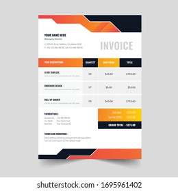 colorful invoice bill design template. unique and creative invoice