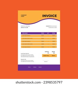 Colorful Invoice Design Vector Illustration 