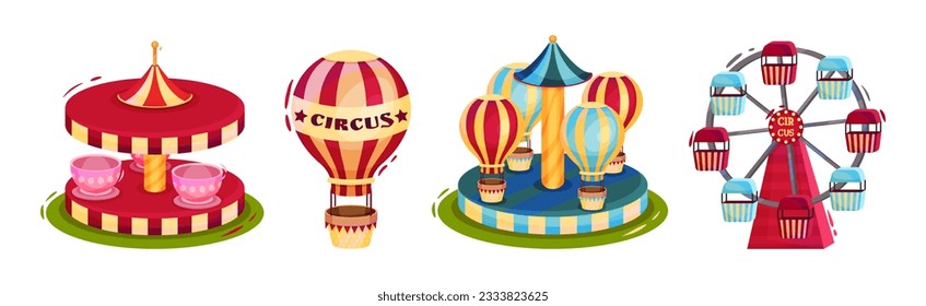 Colorful ircus Objects with Carousel and Attraction Vector Set