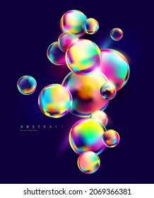 Colorful iridescent geometric shapes. Background of bright holographic liquid balls.