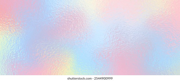 Colorful iridescent holographic foil texture, vector illustration with pastel unicorn rainbow background, pastel color glass. Christmas background. Blurred illustration for design.