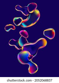 Colorful iridescent shapes. Background of luminescent liquid bubbles.