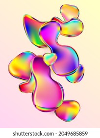 Colorful iridescent shapes. Set of isolated holographic liquid bubbles.