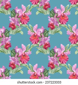 Colorful iris flowers Seamless pattern on blue background vector illustration