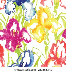 colorful iris watercolor vector pattern