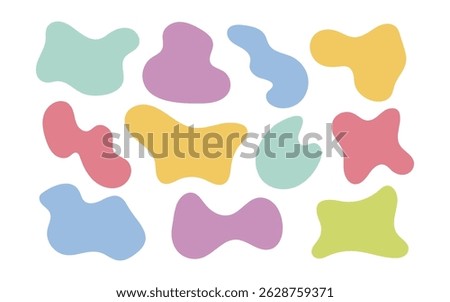 Colorful irregular blob shapes set. Organic playful random liquid forms in flat style. Perfect for backgrounds, stickers, posters, kids modern design, web, mobile UI, social media