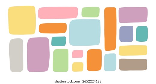 Colorful Irregular Rectangle Shape Frame Set. Abstract Square Bubble Box Frame. Vector Doodle Illustration