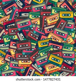 Colorful Irregular Seamless Cassette Pattern. Unique and Trendy irregular seamless pattern background for your unique design.