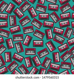Colorful Irregular Seamless Cassette Pattern. Unique and Trendy irregular seamless pattern background for your unique design.