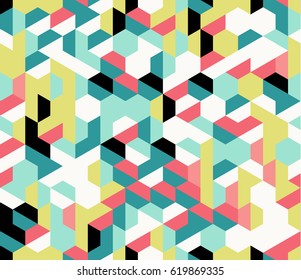 Colorful irregular vector abstract geometric seamless pattern with hexagons
