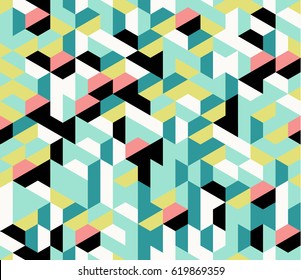 Colorful irregular vector abstract geometric seamless pattern with hexagons