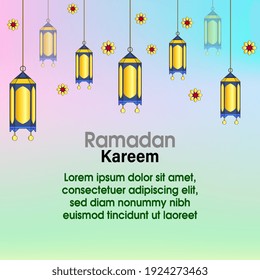 Colorful Islamic Background With Lantern. Vector Illustration for Greeting Card, Social Media Post Template, Poster and Banner.  Theme.