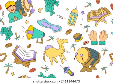 Colorful Islamic Doodle Element Seamless Pattern